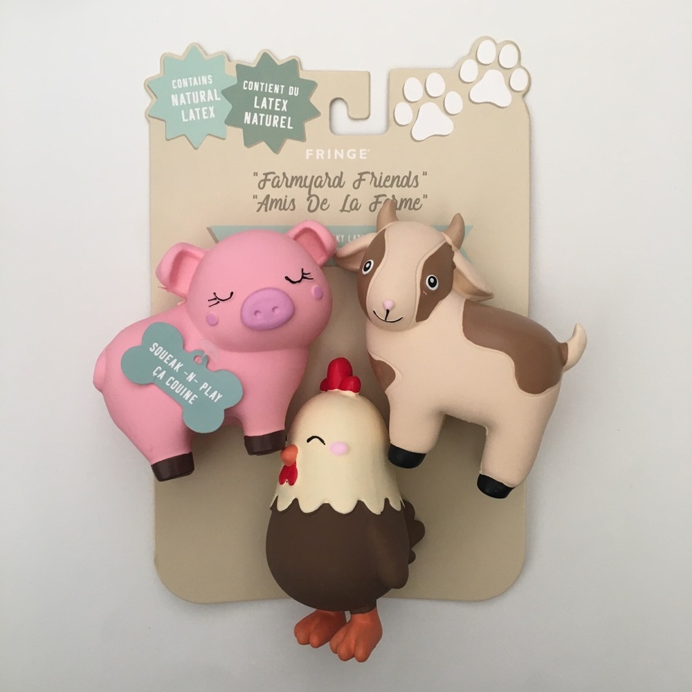 Fringe Dog Toys “FarmYard Friends” Latex Farm Animals Squeakers Pig Cow Chicken